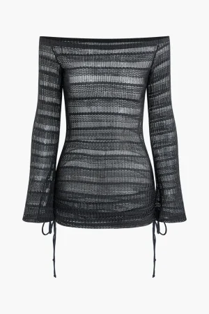 Sheer Off Shoulder Bell Sleeve Cover Up>MICAS Sale