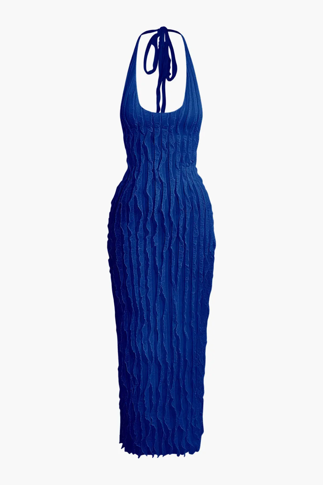 Sheer Ruffle Texture Halter Backless Maxi Dress>MICAS Discount