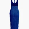 Sheer Ruffle Texture Halter Backless Maxi Dress>MICAS Discount