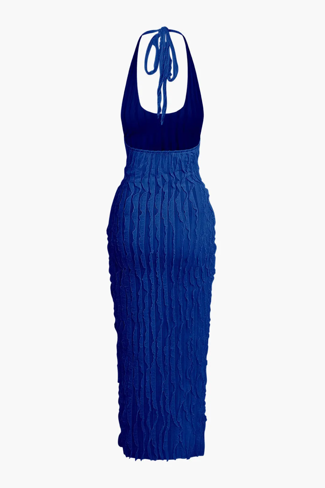 Sheer Ruffle Texture Halter Backless Maxi Dress>MICAS Discount
