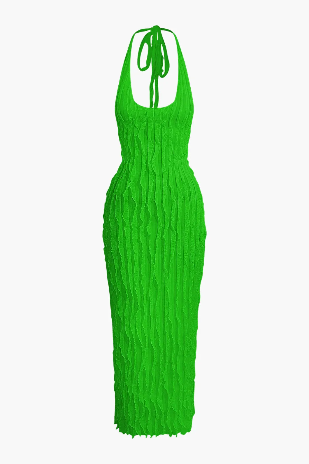 Sheer Ruffle Texture Halter Backless Maxi Dress>MICAS Discount