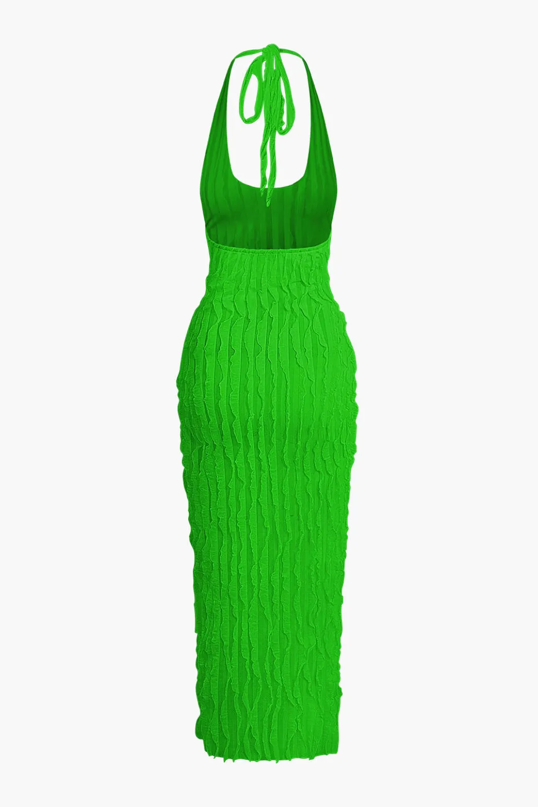 Sheer Ruffle Texture Halter Backless Maxi Dress>MICAS Discount