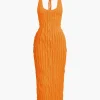 Sheer Ruffle Texture Halter Backless Maxi Dress>MICAS Discount