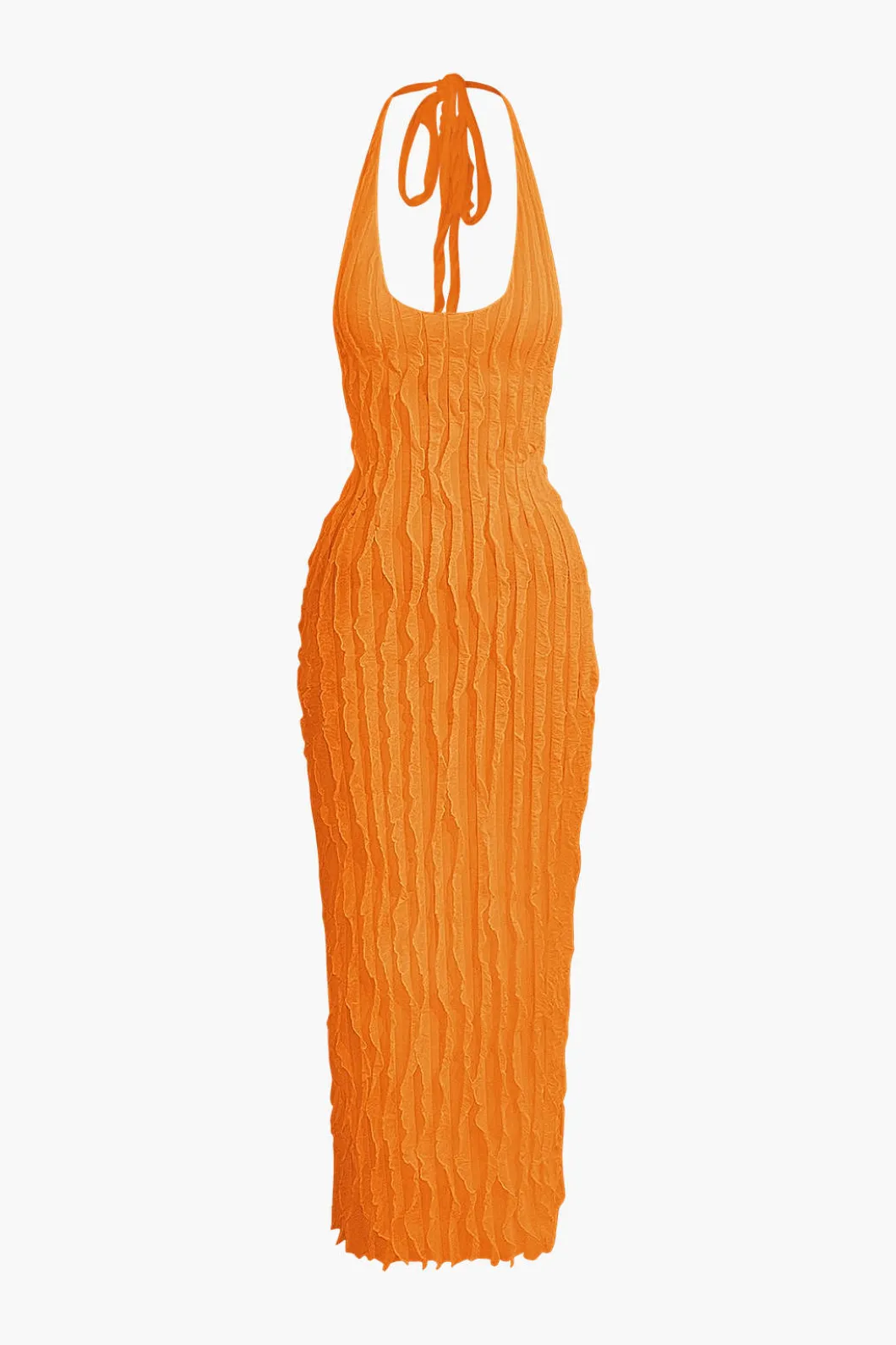 Sheer Ruffle Texture Halter Backless Maxi Dress>MICAS Discount