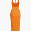 Sheer Ruffle Texture Halter Backless Maxi Dress>MICAS Discount
