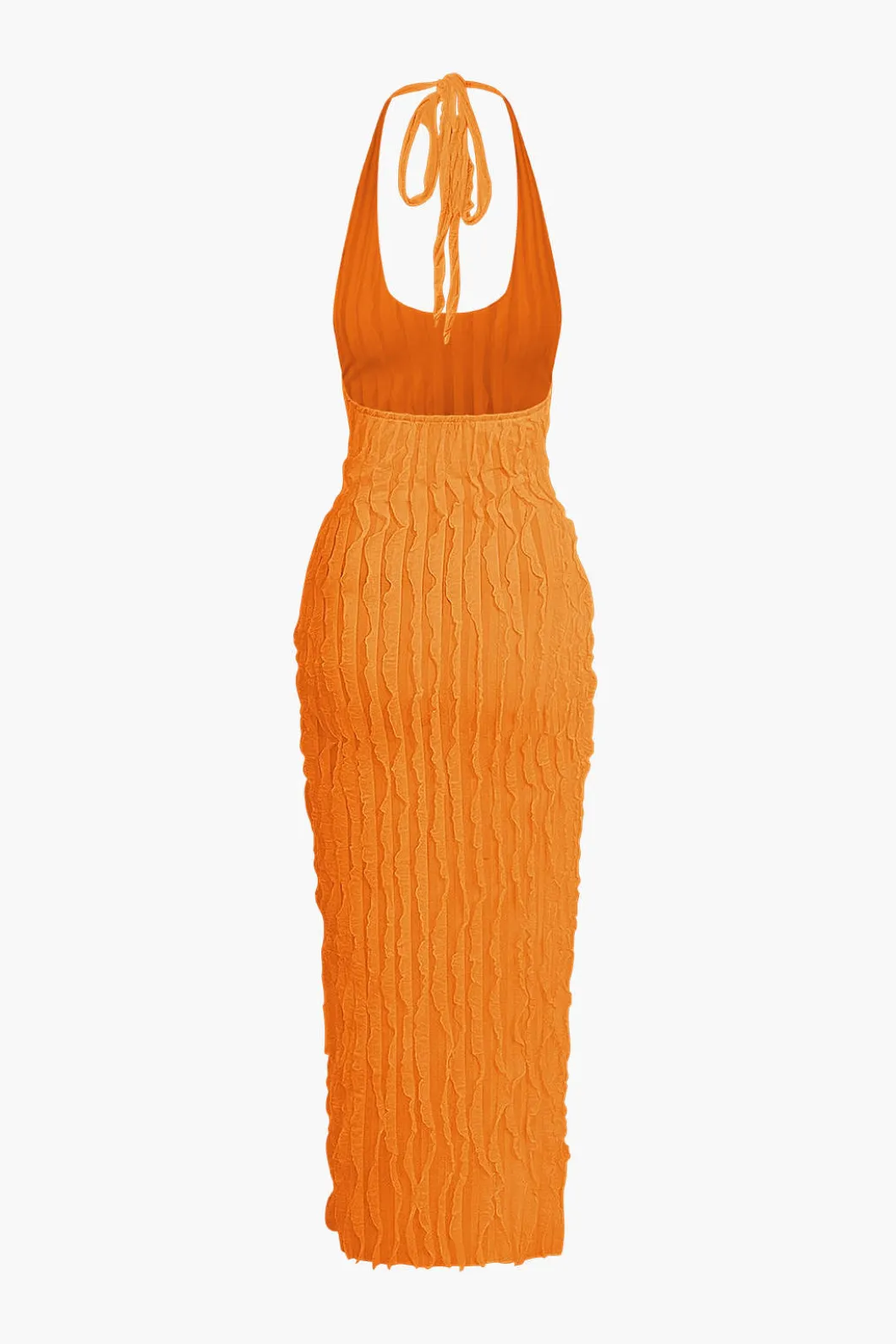 Sheer Ruffle Texture Halter Backless Maxi Dress>MICAS Discount