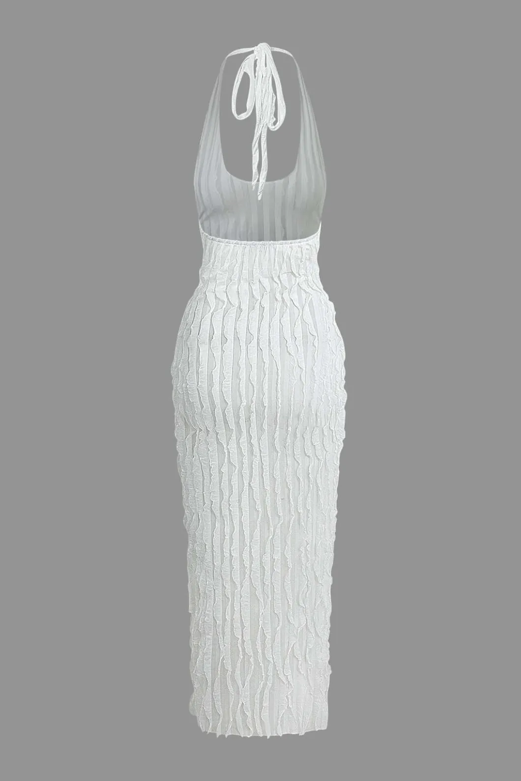 Sheer Ruffle Texture Halter Backless Maxi Dress>MICAS Discount