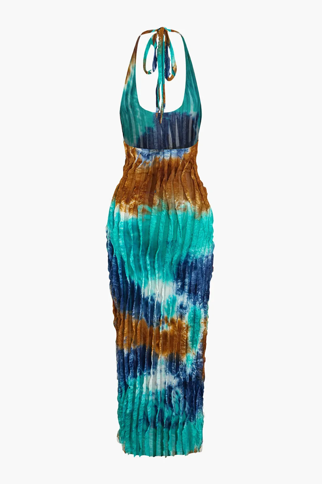 Sheer Ruffle Texture Halter Backless Maxi Dress>MICAS Discount