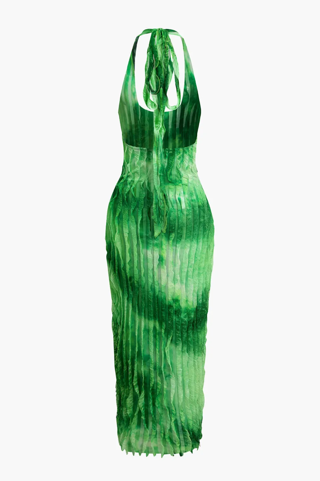 Sheer Ruffle Texture Halter Backless Maxi Dress>MICAS Discount