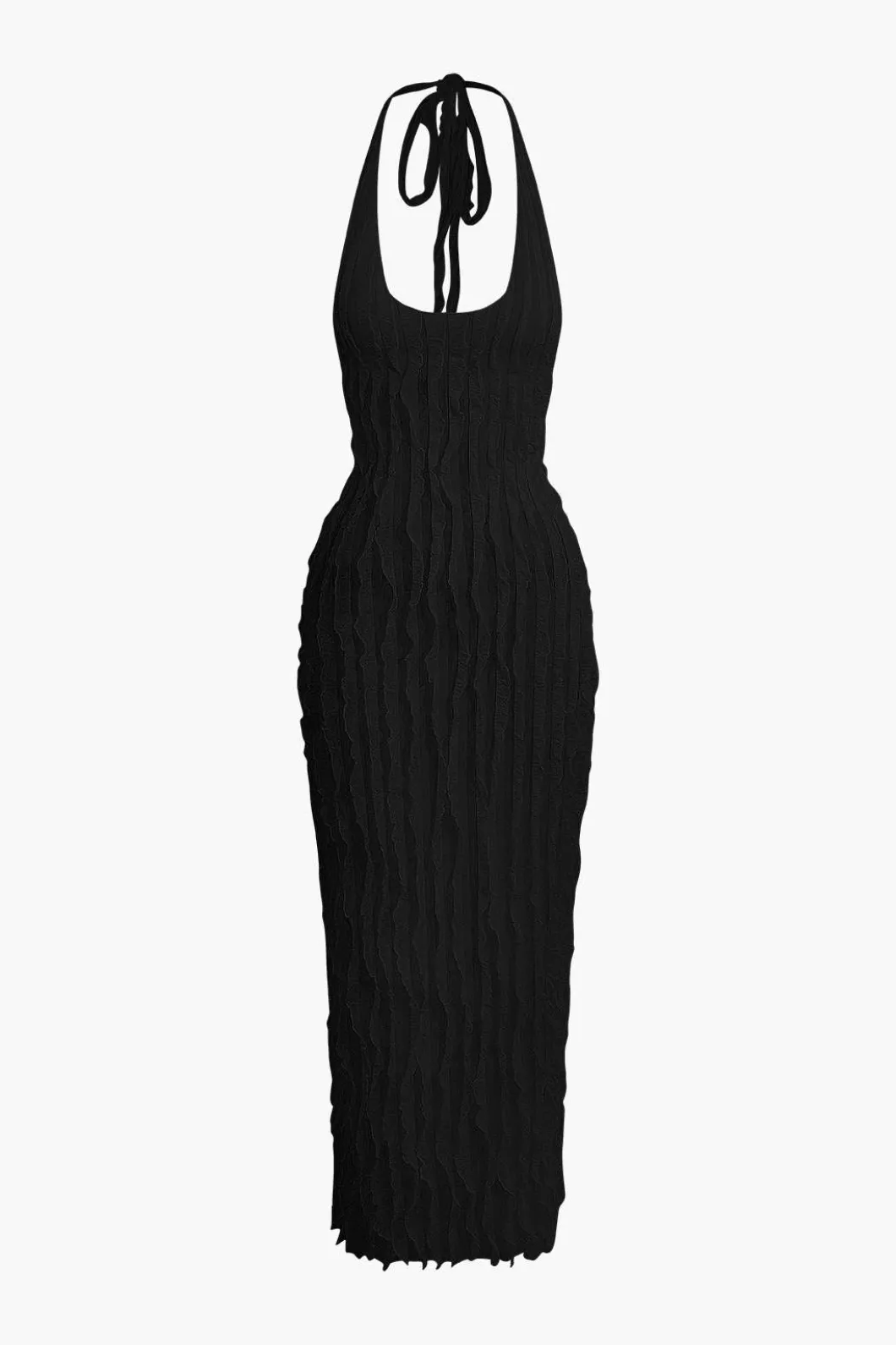 Sheer Ruffle Texture Halter Backless Maxi Dress>MICAS Discount