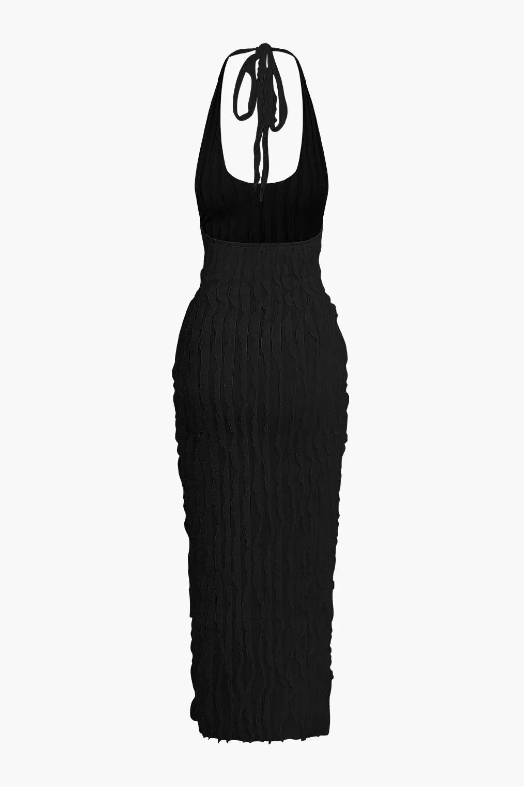 Sheer Ruffle Texture Halter Backless Maxi Dress>MICAS Discount