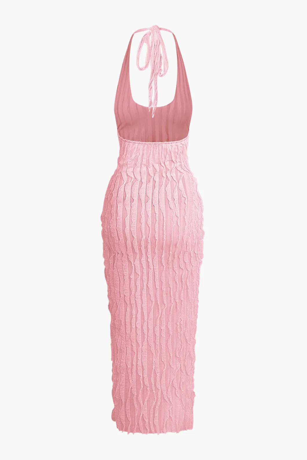Sheer Ruffle Texture Halter Backless Maxi Dress>MICAS Discount