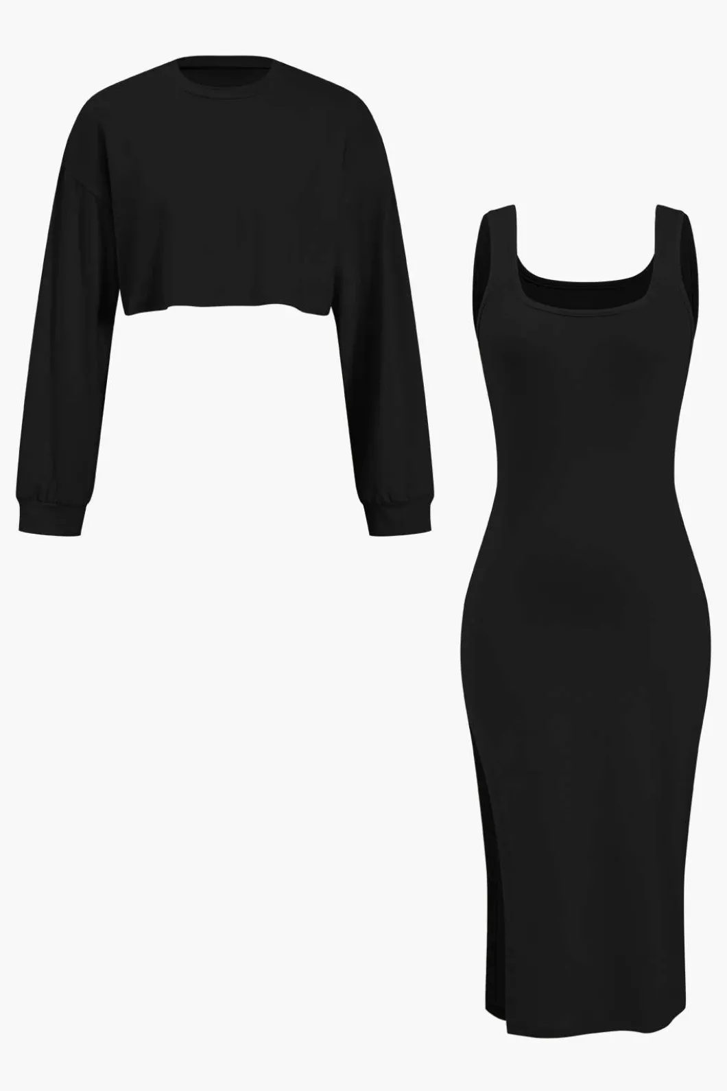 Side Slit Long Sleeve Midi Dress Set>MICAS Outlet