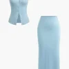 Sleeveless Cardigan And Skirt Set>MICAS Fashion