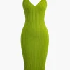 Sleeveless V-Neck Knit Midi Dress>MICAS Online