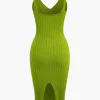 Sleeveless V-Neck Knit Midi Dress>MICAS Online