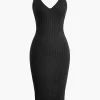 Sleeveless V-Neck Knit Midi Dress>MICAS Online