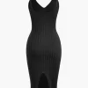Sleeveless V-Neck Knit Midi Dress>MICAS Online
