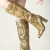 Snake Pattern Faux Leather Pointed Toe Knee High Boots>MICAS Sale