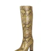 Snake Pattern Faux Leather Pointed Toe Knee High Boots>MICAS Sale