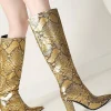 Snake Pattern Faux Leather Pointed Toe Knee High Boots>MICAS Sale