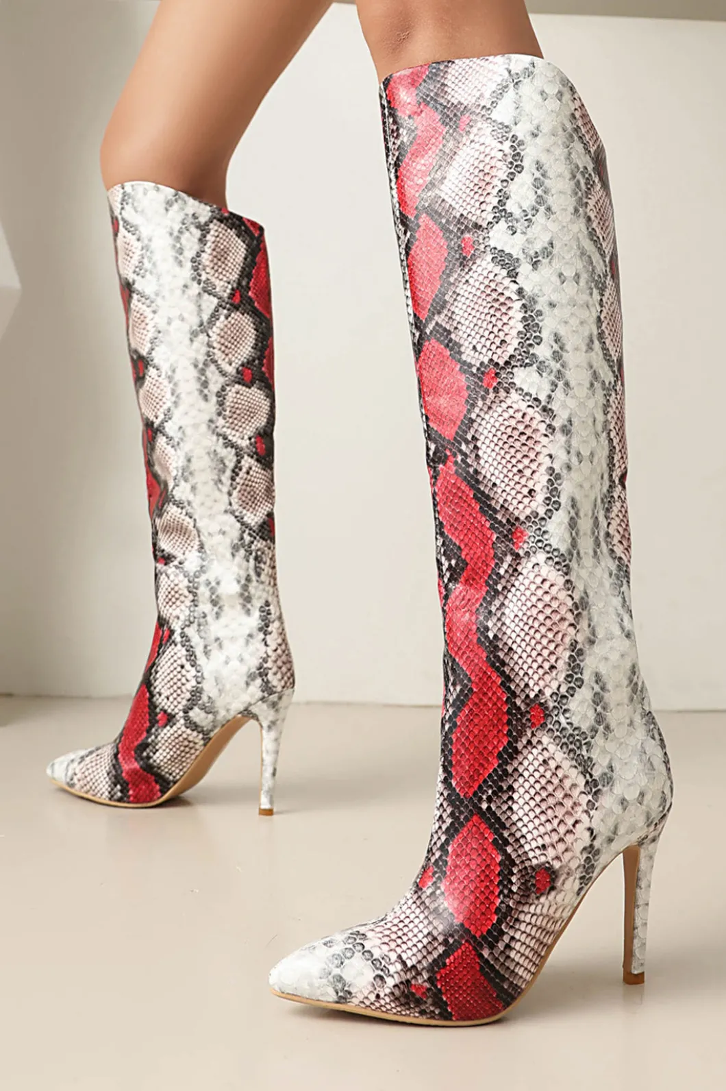 Snake Skin Faux Leather High Heel Pointed Toe Over The Knee Boots>MICAS Best