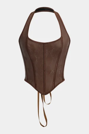 Snake Skin Faux Leather Tie-Up Cami Top>MICAS New