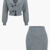 Solid Knit Button V-neck Top And Mini Skirt Set>MICAS Sale