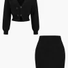 Solid Knit Button V-neck Top And Mini Skirt Set>MICAS Sale