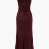Solid Appliques Ruched Slip Midi Dress>MICAS Discount