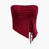 Solid Asymmetrical Drawstring Slit Tube Top>MICAS Clearance