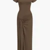 Solid Asymmetrical Knot Maxi Dress>MICAS Hot