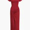 Solid Asymmetrical Knot Maxi Dress>MICAS Hot
