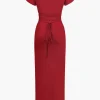 Solid Asymmetrical Knot Maxi Dress>MICAS Hot