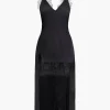Solid Asymmetrical Lace V-Neck Maxi Dress>MICAS Outlet