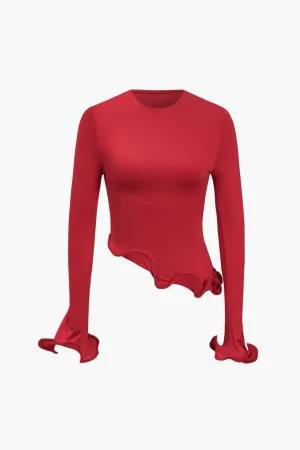 Solid Asymmetrical Long-Sleeve Top>MICAS Online