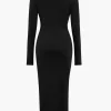 Solid Asymmetrical Ruched Slit Long-Sleeve Maxi Dress>MICAS Clearance