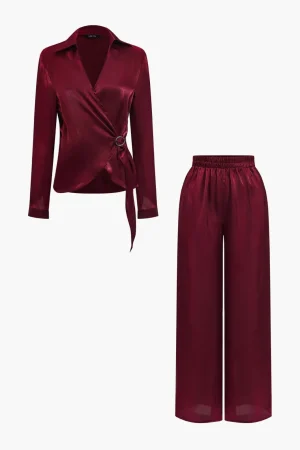 Solid Asymmetrical Shirt And Trousers Set>MICAS Outlet