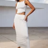 Solid Asymmetrical Twist Knot Top And Midi Skirt Set>MICAS Hot