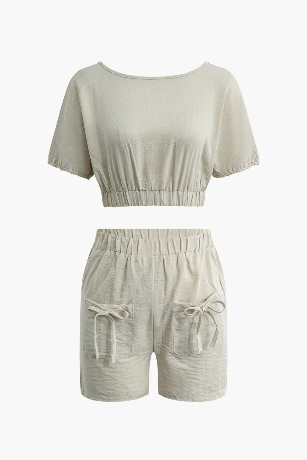 Solid Backless Bow Knotted Short Set>MICAS Sale