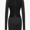 Solid Backless Long Sleeve Mini Dress>MICAS Clearance