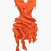 Solid Backless Pleated Ruffle Midi Dress>MICAS Discount