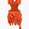 Solid Backless Pleated Ruffle Midi Dress>MICAS Discount