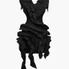 Solid Backless Pleated Ruffle Midi Dress>MICAS Discount