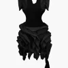 Solid Backless Pleated Ruffle Midi Dress>MICAS Discount