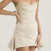 Solid Backless Strapless Ruched Mini Dress>MICAS Online