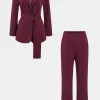 Solid Belt Blazer And Pants Set>MICAS Best