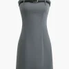 Solid Belted Strapless Mini Dress>MICAS Outlet