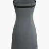 Solid Belted Strapless Mini Dress>MICAS Outlet