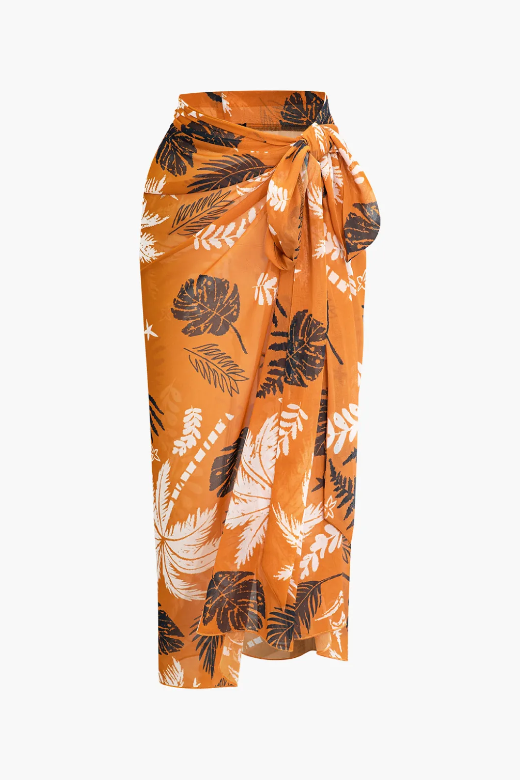 Solid Bodysuit And Leaves Print Knot Wrap Skirt Set>MICAS Hot